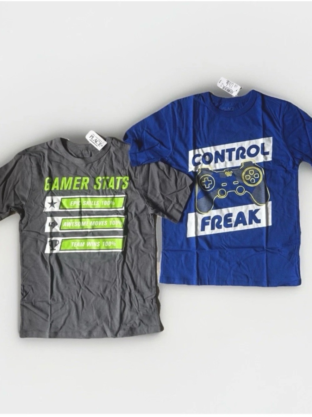 2 PLACE Boys M (7/8) Gamer Graphic Tees Royal Blue Charcoal Gray Cotton NWT